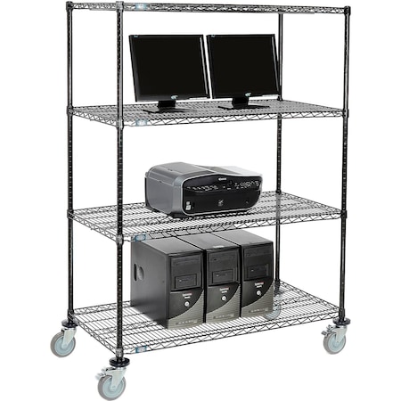 Nexel 4-Shelf Mobile Wire Computer LAN Workstation, 48inW x 24inD x 69inH, Black 695410BK